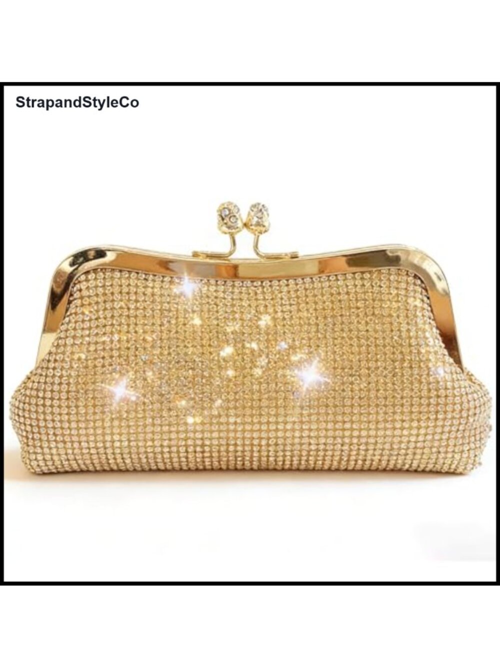 Rhinestone Clutch Purse Kiss Lock Evening Bag with Detachable Chain Strap